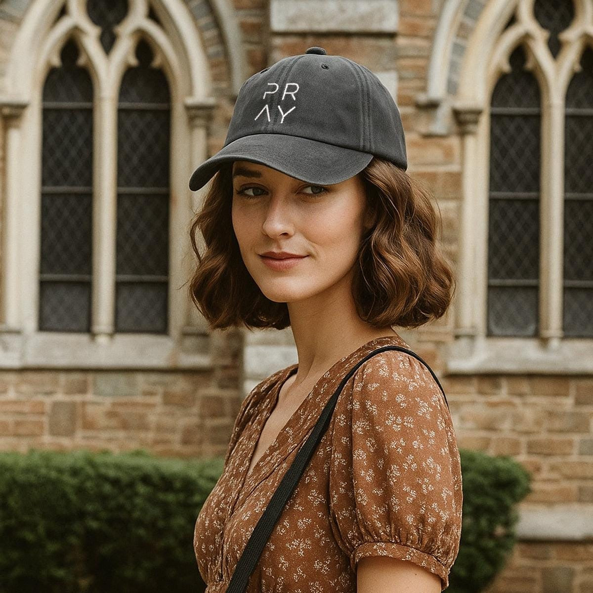 PRAY Minimalist Embroidered Hat, Modern Faith-Based Christian Cap In Washed Black, Spiritual Gift For Men, Women And Prayerful Believers LAFH11